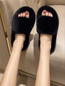 2026 New Women's Winter Thick Sole High Heel Fluffy Slippers, Furry House Slippers, Platform Office Slippers - Women's Slippers - View 4