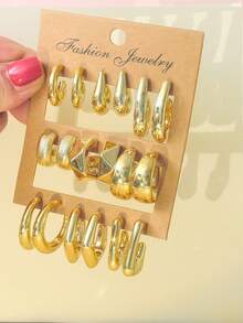 2-18pcs Geometric Style Earring Set, Suitable For Daily Wear, Parties, Travel, Casual Occasions - Gold - View 3