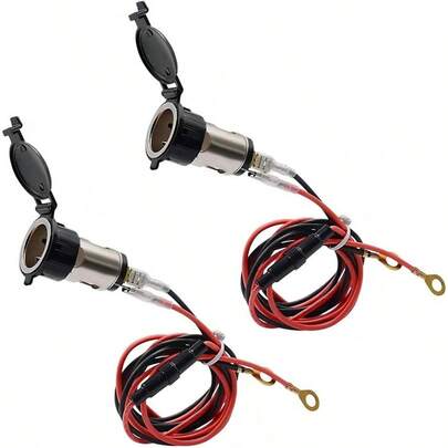 2 Set Harness Socket, 12V 120W Flame Retardant Waterproof Sealed Copper Contacts GPS Navigation Power Socket, Modification Parts, Universal Most Motorcycles Black