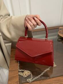 Red Flap Women's Handbag, Minimalist Versatile Chain Shoulder Bag, Suitable For Daily Wear - Red - View 2