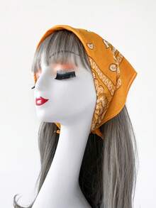 1条男女通用54.5*54.5厘米佩斯利印花头巾，户外骑行面罩围巾配饰 - 黃色 - 查看 2