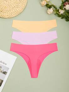 MLeyhoice 3pcs/Pack Women's Seamless Solid Color Panties, Mixed Colors, Anti-Exposure Medium Coverage, Suitable For Yoga And Daily Wear, Comfortable - Multicolor - View 5