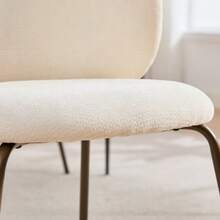 Modern Chenille Dining Chairs, Comfortable Curved Backrest With Soft Fabric, Bronze Metal Chair Legs – Enhance The Tone Of Your Kitchen With Modern Comfort And Style, Set Of Two Handles, Cream - Beige - View 4