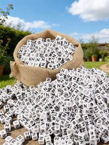 100/1000 件/包白色背景黑色字母珠，6 毫米亚克力方形英文字母珠，DIY 珠宝制作用品，装饰配件 | 溢出珠子 | 用于珠宝制作的耐用珠子材料 - 白色 - 查看 29