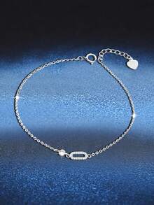 1pc S925 Sterling Silver Geometric Anklet, Suitable Jewelry Gift For Girls, Graduation, Birthday, Daily Wear Accessory, Party Favor - Geometry - View 9