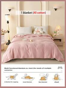 1pc Soft & Comfortable New Waffle Gauze Blanket, Skin-Friendly, Solid Color, Suitable For Bed, Sofa, Pillow - Perfect For Relaxation And Snuggling - Quietly Weaving Words On Bean Yarn - View 3