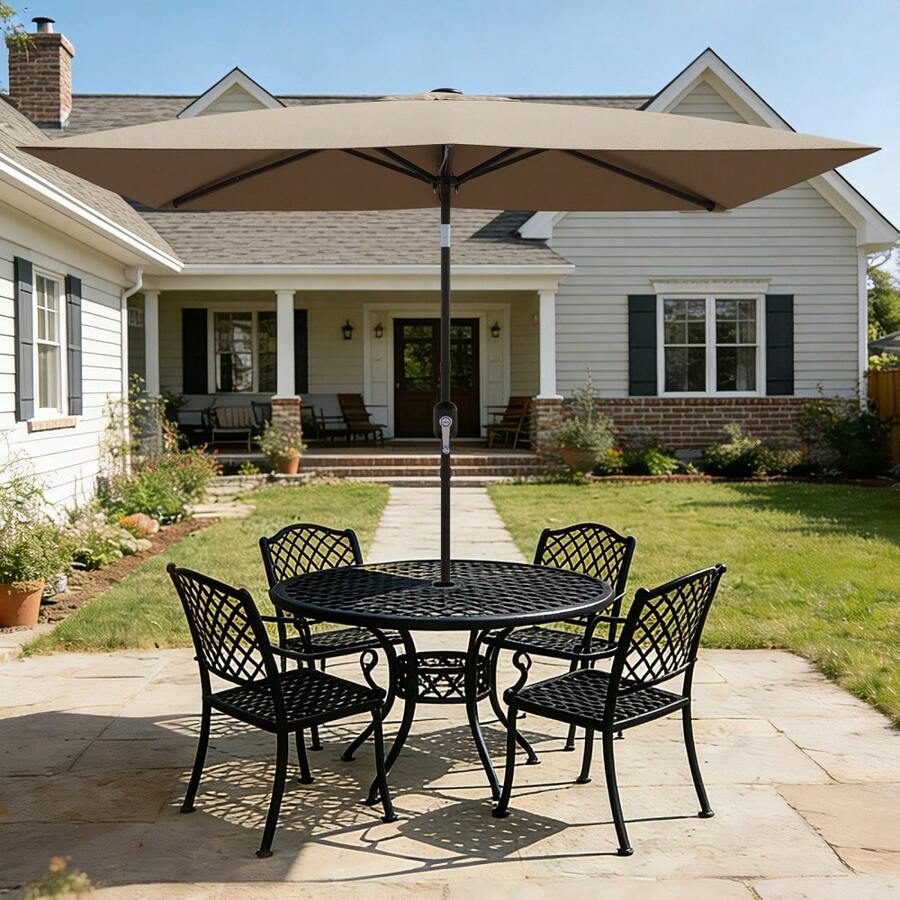 Studyset Outdoor Patio Umbrella, Table Umbrella With Crank And Push Button Tilt, 10' X 6.5' Rectangular Patio Umbrella, Market Umbrella Sun Umbrella With 6 Sturdy Ribs Tilt For Garden, Deck, Lawn, Pool-No Lamp - 棕褐色 - 查看 1