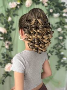 HEYPINK 12英寸深波浪热塑性纤维棕色爪形马尾假发，适合女性派对和日常使用 - 挑染棕色 - 查看 6