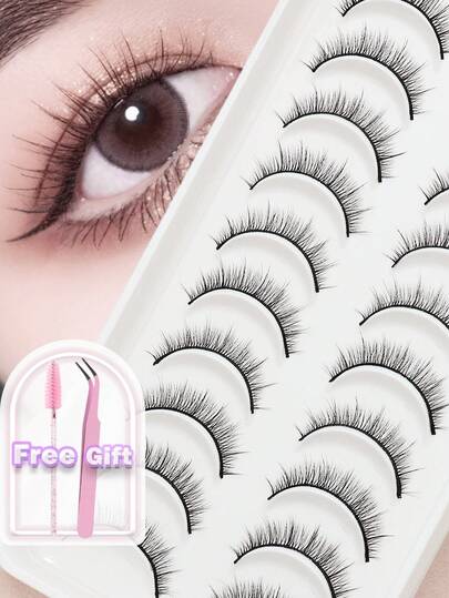 10 Pairs Natural Looking Cat Eye Lashes, Faux Mink Eyelashes, Smart Mink Lashes, Makeup False Eyelashes