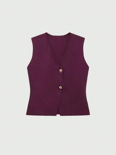 YROOE 女士休闲时尚金色纽扣无袖V领针织背心