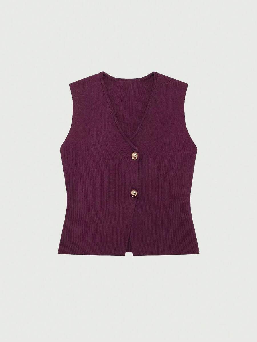 YROOE 女士休闲时尚金色纽扣无袖V领针织背心