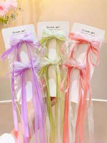 2 piezas Tocado de estilo Hanfu de hadas de primavera con lazo de cinta, pasadores de pelo para moños - Multicolor - Ver 3