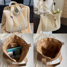 New Women'S Fashion Solid Color Shoulder Bag Is A Stylish Beach Tote. The Woven Texture Enhances The Bag'S Quality And Adds Some Flexibility. It Features A Spacious Open Interior, Making It Ideal For Daily Outings, Shopping, Commuting, School - 米色 - 查看 3