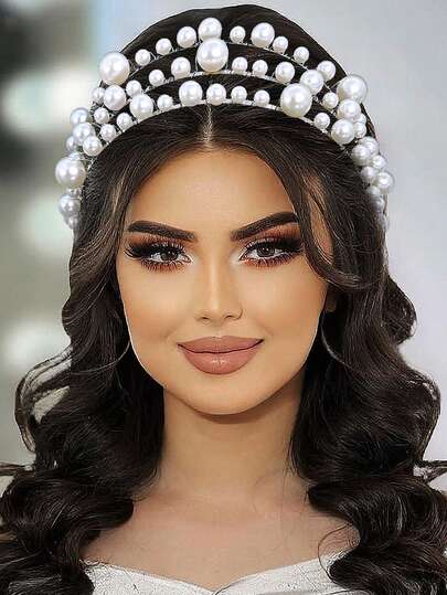 1件简约珍珠装饰三层发箍，女士发饰，适合派对、摄影、节日装扮、伴娘佩戴