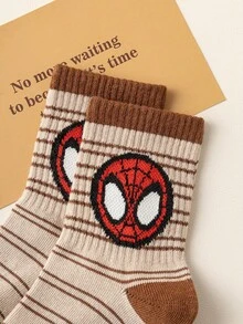 5雙 Marvel 童襪，超級英雄蜘蛛人卡通中筒襪，男孩款，韓系風格，美拉德色系，春夏款 - 彩色 - 查看 11