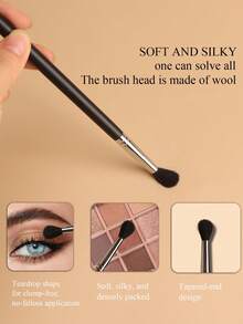 1pc Premium Copper Ferrule Goat Hair Eyeshadow Brush, Professional Makeup Tool For Eye Makeup, Ideal Gift - Black - View 4