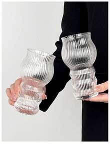 2pcs Creative Unique Shaped Glass Cup, Classic Striped Design, High-Quality Water Glass, Craft Beer Glass, Champagne Glass, Cocktail Glass, Beverage Cup - transparent - View 12