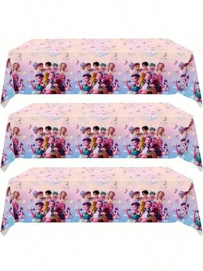 1pc K-Pop Witch Girl Group Theme Party Tablecloth, Birthday Party Decoration, Disposable PE Tablecloth, Suitable For K-Pop Fan Party Decor Tablecloth (Random Style) [The White Border Is Not Visible Due To The White Background; The Actual Product Has A White Border.]
