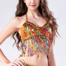 1pc Glitter Fringe Belly Dance Costume Set, Bohemian Vintage Style, Suitable For Festivals, Parties, Nightclubs, Beaches, Exotic Outfit Decor - Multicolor - View 14