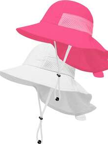 Binomata 2顶幼儿及儿童卡通印花渔夫帽，可调节宽檐沙滩遮阳帽，防紫外线，适合0-6岁儿童 - 彩色 - 查看 21