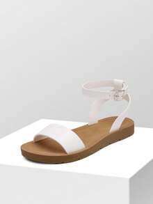 Women'S One Band Ankle Strap Buckle Comfort Flat Sandals Fashion Casual Summer Shoes - trắng - Xem 4
