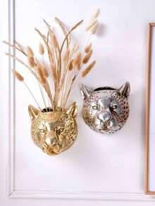 1pc European Retro Leopard Head Shaped Gold & Silver Foil Decor, Suitable For Floral Arrangement, Storage, Creative Animal Wall Art, Applicable For Home Decor, Room Decor, Birthday, Graduation, Christmas Decoration, Christmas Gift, Kitchen, Bedroom, Living Room, Party Decoration, Etc. - Multicolor - View 1