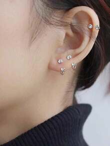 1PC C Shape Zironia Ear Piercing Screw CZ Stainless Steel Helix Piercing Cartilage Earring Ear Lobe Body Piercing 16G Ear Gauge - Bạc - Xem 3