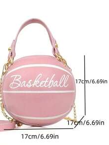 Mini Letter Basketball Design Round Bag, Fashionable Chain Shoulder Round Bag, Zipper Handbag - Multicolor - View 6