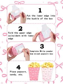 10个粉色蝴蝶结纸质爆米花盒/杯，生日派对一次性食品容器，迎婴派对一次性餐具，单身派对/新娘送礼会/婚礼派对餐桌装饰，零食盒，薯条盒，食品托盘，女孩生日派对厨房包装用品，性别揭晓派对礼物包装盒，生日装饰，迎婴派对装饰，婚礼装饰，粉色蝴蝶结主题派对装饰，餐厅，野餐，日常使用 - 白粉蝴蝶結 - 查看 9