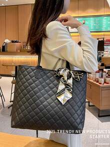 Versatile Quilted Tote Bag With Matching ID Card Holder And Stylish Scarf Accent To Carry All Essentials Scratch-Proof Laptop Shoulder Bag For Stylish Working Professionals Heavy-Duty Work Handbag To Hold Electronics During Travel And Subway Commutes PU Leather Purse Women's Bags Tote Bags - 彩色 - 查看 8