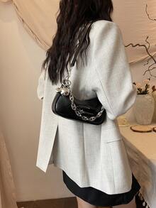 2026新款时尚多功能斜挎包、腋下包、小方包、银色小手提包 - 黑色 - 查看 2