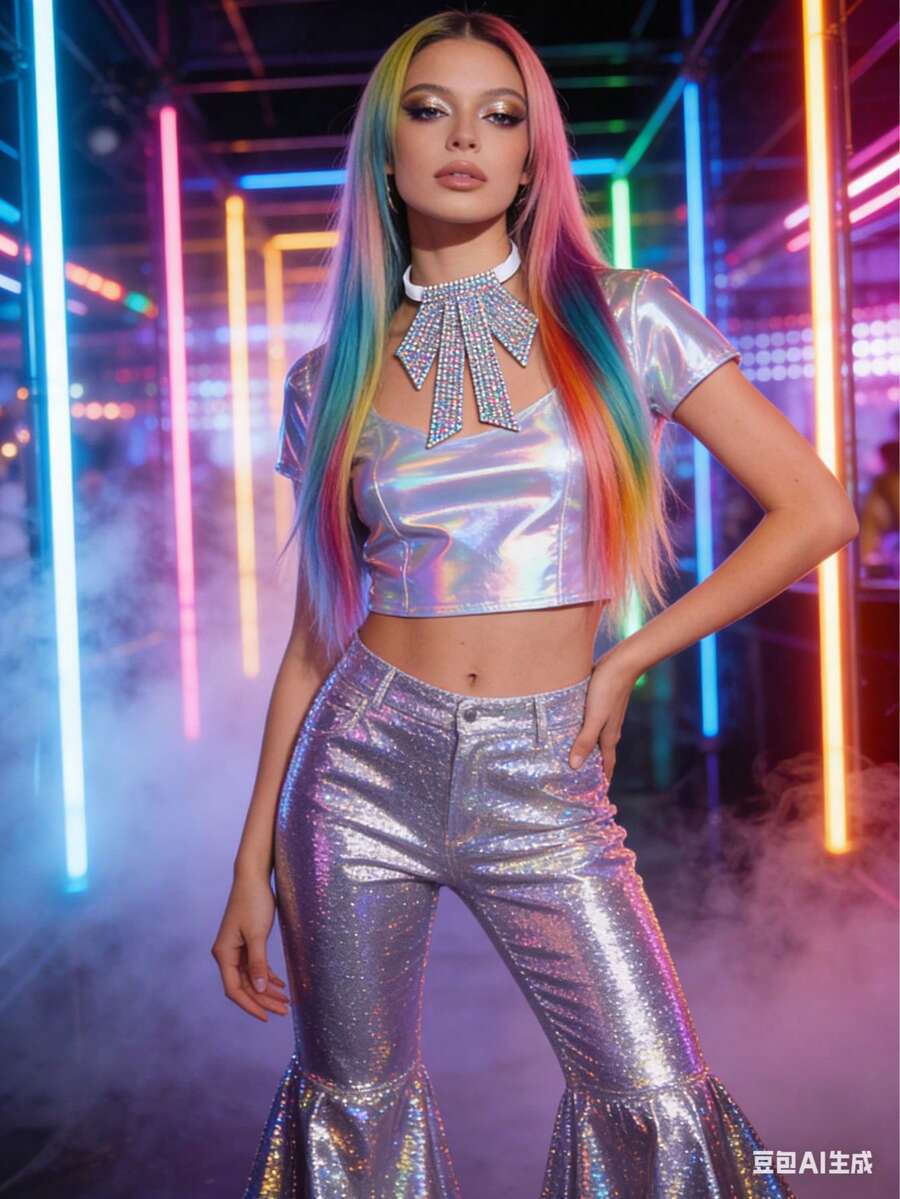 Corbata con cristales brillantes estilo Y2K, corbata de cristal anudada previamente para fiesta disco, concierto y estilo de ropa urbana - Multicolor - Ver 1