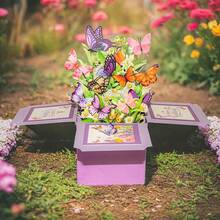 1pc Purple Butterfly 3D Pop-Up Flower Box, Warm Birthday Composite Butterfly Flower Box With Envelope Birthday Card, Friend Birthday Party Gift - Multicolor - View 3