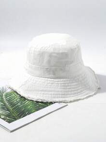LEAJOURNO. 1pc 2026 Spring/Summer New Versatile Casual Minimalist Bucket Hat, Unisex Sun Protection Hat For Outing, Fresh And Elegant - White - View 12