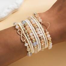 10件套波西米亚风串珠心形手链，优雅水晶般闪亮，母亲节礼物 - 米色 - 查看 1