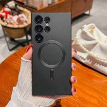 1PC Black Luxury Magnetic Phone Case Compatible With Samsung Galaxy S26Ultra/S26Plus/S26/S26Edge/S26Pro/S25Ultra/S25Plus/S25Edge/S25FE/ S24 S25 S22 S23 Ultra Plus S20 S21 FE Note 20/A57/A37A17/A07/A56/A36/A26/A55/A35/A25/A15/A24/A34/A14/A16/A06/A05S, Soft TPU Material, Christmas Giftl,Bumper Shockproof Metallic Luster Phone Case - Black - View 7