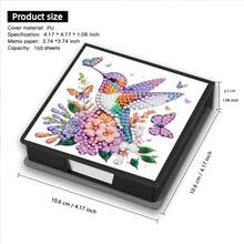 1pc DIY Diamond Art Asymmetrical Rhinestone Inlaid Painting, Bird Pattern. Black Faux Leather Self-Adhesive Memo Pad Box - Includes 160 Memo Notes. Ideal For Home, Office And School Supplies, Handicraft. Cute Stationery. Holiday Gift. - View 5