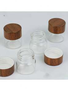3 piezas Tarros de almacenamiento de vidrio, Organización del hogar, Almacenamiento de cocina, Recipientes, Material de vidrio, Tarros de almacenamiento de granos de café, Tapas de bambú, Botellas de vidrio transparente mini adecuadas para viajes, picnics, campamentos, Recipientes portátiles de cocina - Caqui - Ver 4