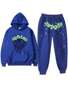 Unisex Spiderweb Letter Print Sweatpants Hoodie Sweatshirt Tracksuit - 風格 - 查看 1