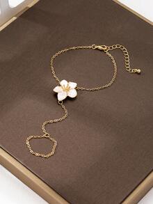 1pc Elegant Metal Pleated Flower Finger Chain, Suitable For Parties And Various Occasions - White - View 3