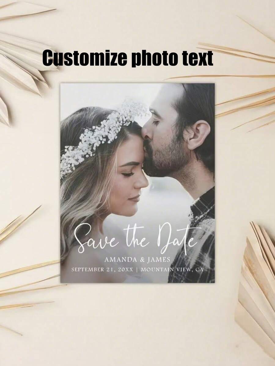 1/2/5/10/20/30 piezas Tarjeta conmemorativa de foto personalizada/Tarjeta de anuncio de boda personalizada/Tarjeta postal con fecha de boda/Invitación de boda moderna/Invitación de fiesta de compromiso personalizada/Tarjeta de foto - F - Ver 1