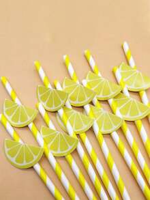 20/50/100pcs Creative Lemon Pattern Party Paper Straws, Cute Cartoon Striped Paper Straws, Suitable For Birthday Party, Holiday Celebration, Dessert & Beverage Decoration, Party Decoration, Birthday Party, Pre-Wedding Party Supplies, Valentine's Day, Thanksgiving Gifts, 1/10 Pack - View 6
