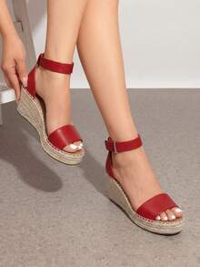 Women's Wedge Sandals Open Toe Espadrilles Sandals Comfortable Dressy Ankle Strap Platform One-Strap Sandals Suitable For Work Beach Holiday Summer Shoes - 紅色 - 查看 3