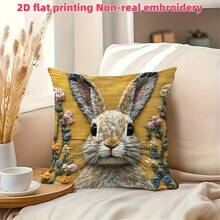 1 buah Sarung Bantal Dekoratif Gaya Rumah Pertanian Motif Kelinci Bordir Imitasi, Bantal Sofa Cetak 2D, Dekorasi Rumah Pertanian | Dekorasi Paskah, Dapat Dicuci dengan Mesin untuk Semua Musim, Cocok untuk Kamar Tidur, Ruang Tamu, Dekorasi Mobil (Tanpa Isian Bantal) - Kuning - View 4