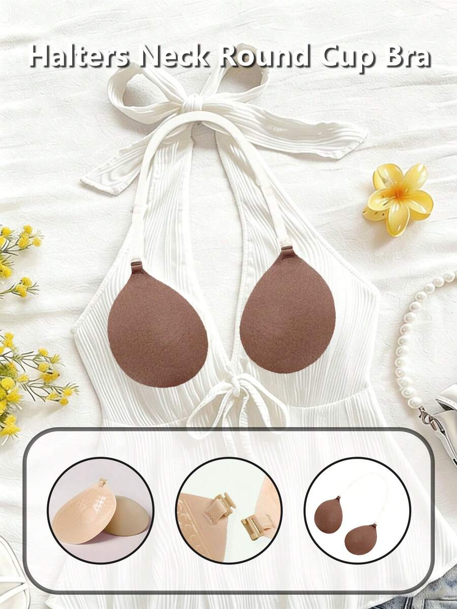 1件新款挂脖圆杯文胸 – 隐形自粘式聚拢文胸，配有可调节肩带，适合搭配挂脖上衣和露背连衣裙 - 彩色 - 查看 1