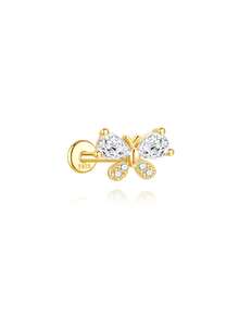 1Pc 925 Sterling Silver Cute Butterfly Cubic Zirconia Stud Earring Flat Back Cartilage Helix Piercing Suitable For Women'S Daily Wear, Parties, Wedding, And Banquet Occasions - Gold - View 14