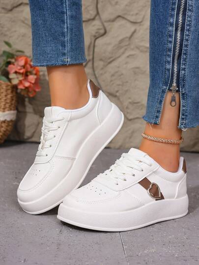 女士心形时尚PU皮休闲运动户外鞋，春秋季