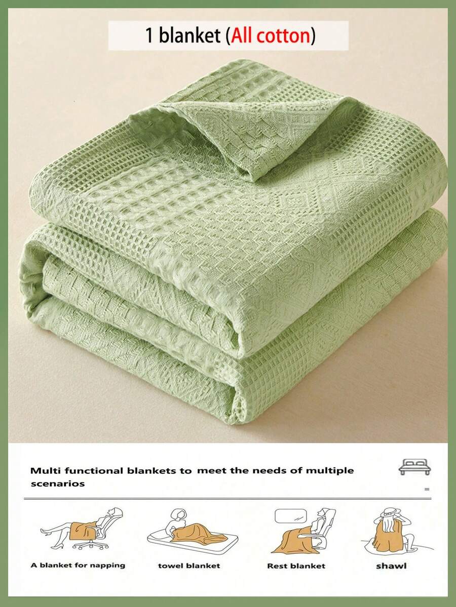 1pc Soft & Comfortable New Waffle Gauze Blanket - 100% Pure Cotton, Skin-Friendly, Solid Color, Suitable For Bed, Sofa, Pillow - Perfect For Relaxation And Snuggling