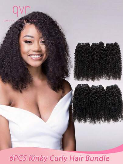 QVR QUEEN VIRGIN REMY 6 Peças Pacotes de Cabelo Humano Crespo Encaracolado Curto Preto Natural, Cabelo Humano Crespo Encaracolado Afro Virgem Remy Brasileiro para Fazer Perucas, Cabelo Encaracolado Macio e Fácil de Usar, Pacotes de Cabelo Crespo Encaracolado Econômicos, Múltiplas Cores