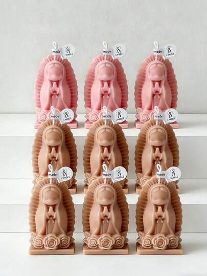 2 Styles Cute Virgin Mary & Praying Girl Aromatherapy Candles With Heart & Rose Base, Handmade Integrated Molding, 4 Colors & Scents Available, Ideal For Home Decoration, Festival Parties, Holiday Gifts And Photo Props